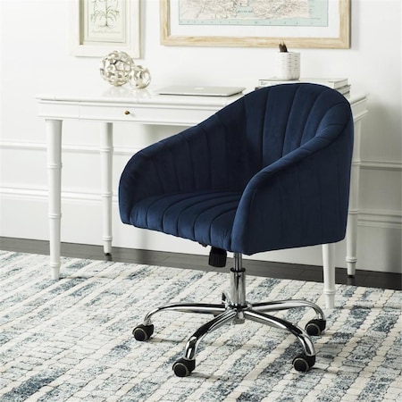 Safavieh Themis Velvet Chrome Leg Swivel Office Chair, Navy OCH4503B